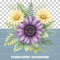 Purple Sunflowers Clipart Bundle - CraftNest - Digital Crafting and Art