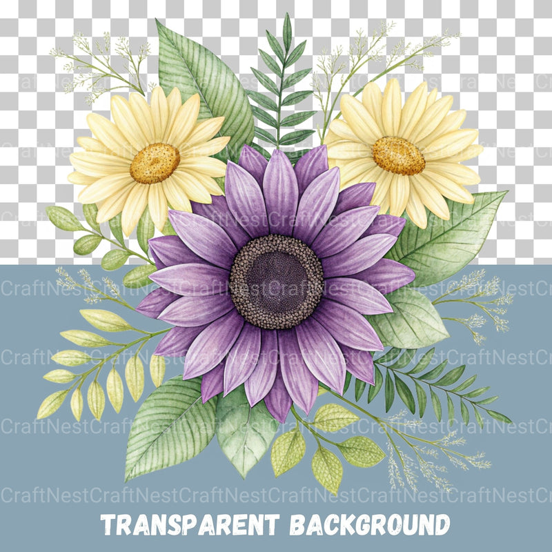 Purple Sunflowers Clipart Bundle - CraftNest - Digital Crafting and Art
