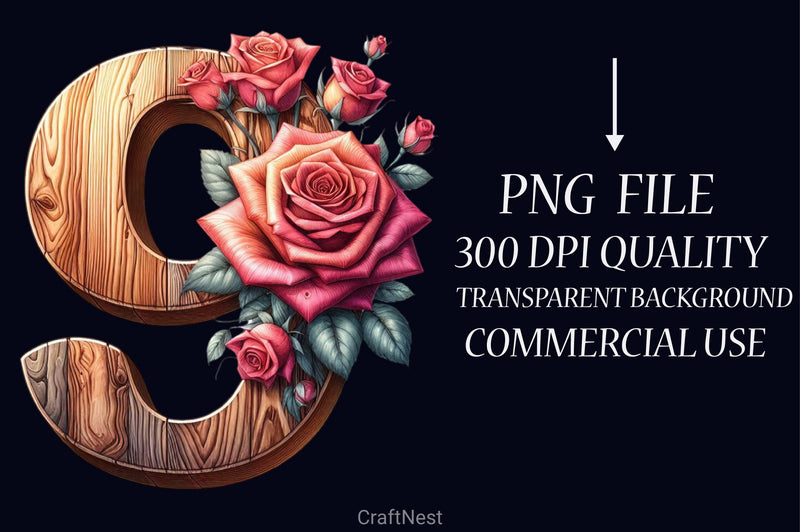 Wood Alphabet Rose Clipart Bundle 2 - CraftNest - Digital Crafting and Art