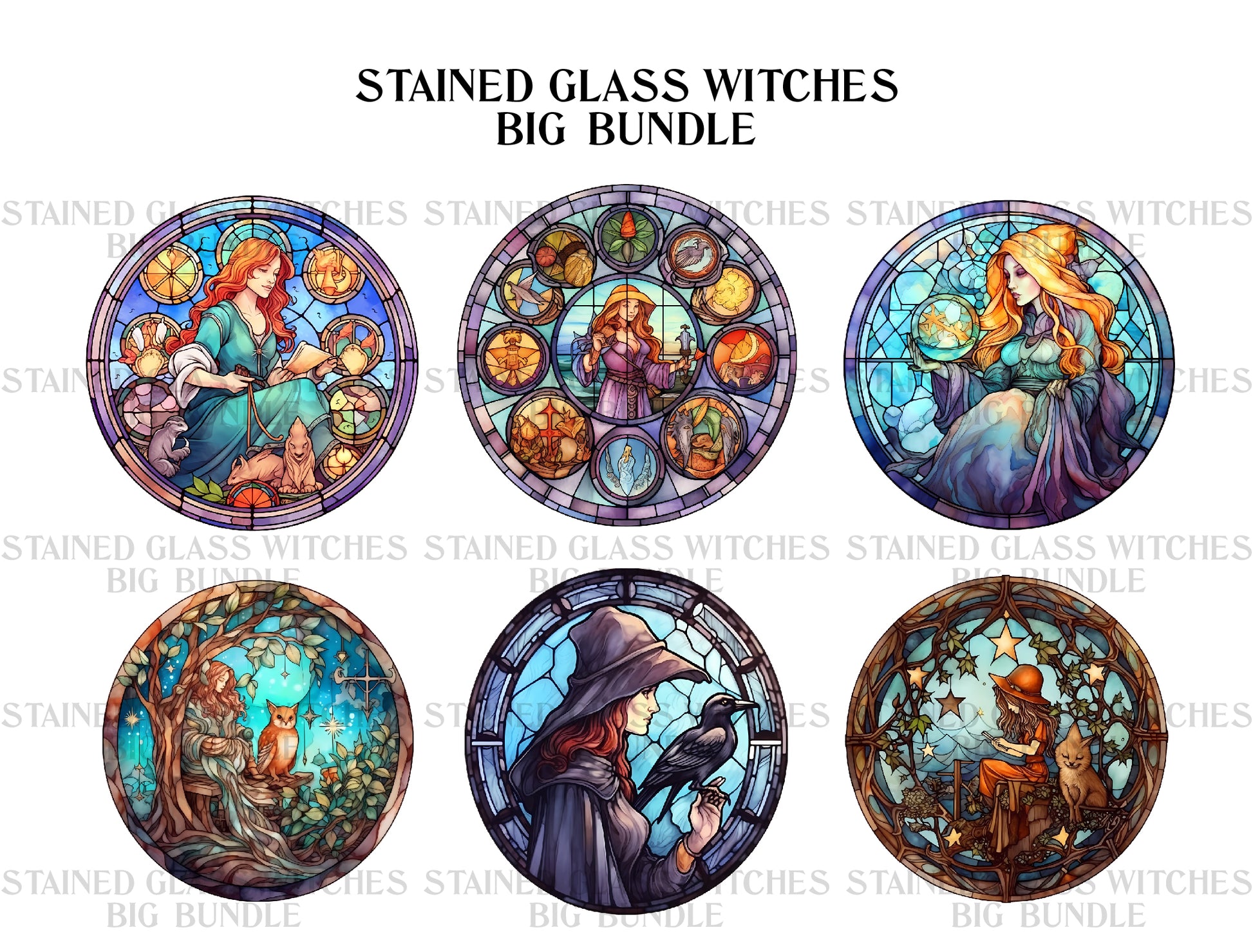 Stained Glass Witches Clipart - CraftNest