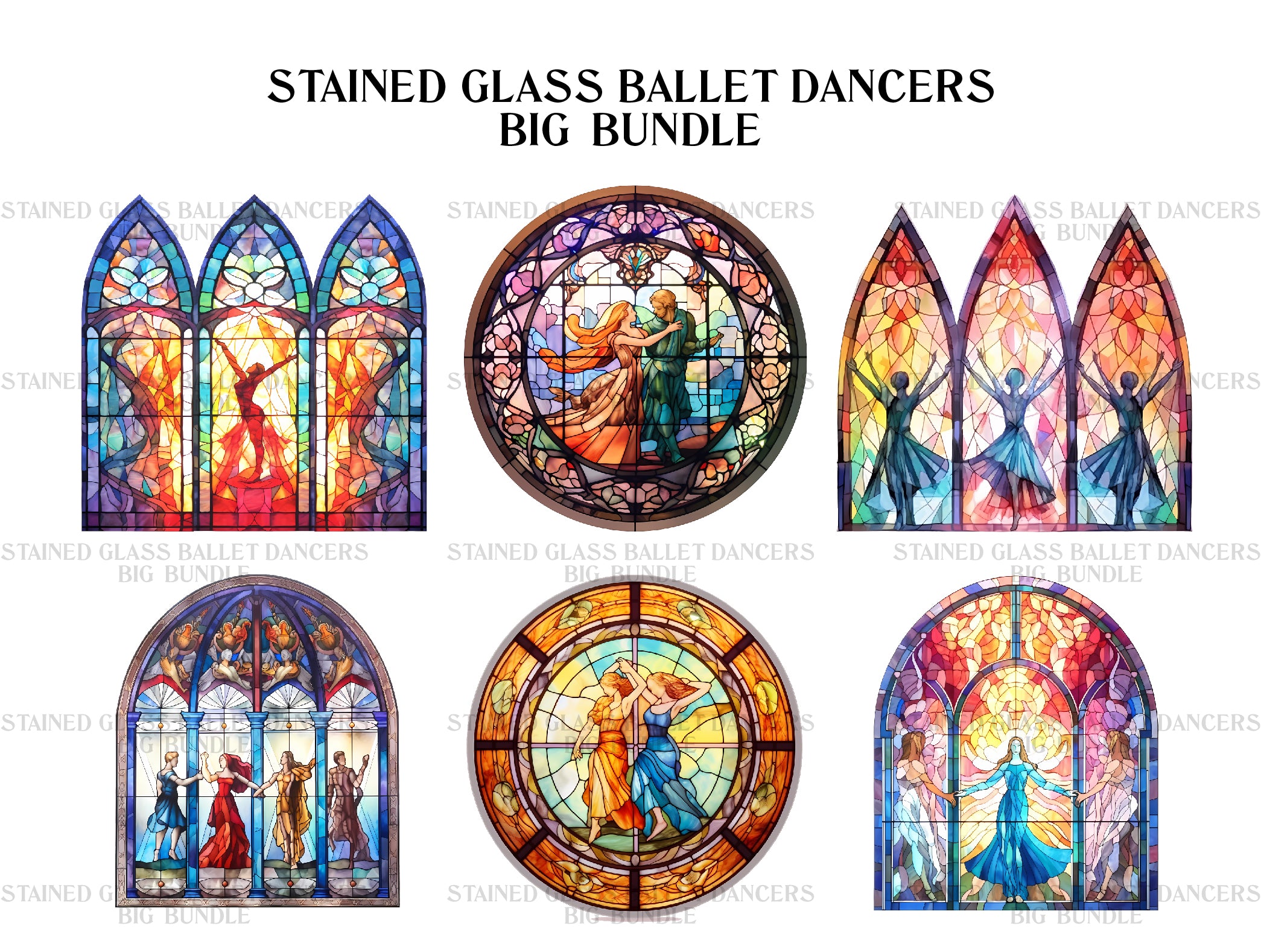 Stained Glass Ballet Dancers Clipart - CraftNest