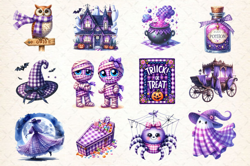 Purple Gingham Halloween Clipart Bundle - CraftNest - Digital Crafting and Art