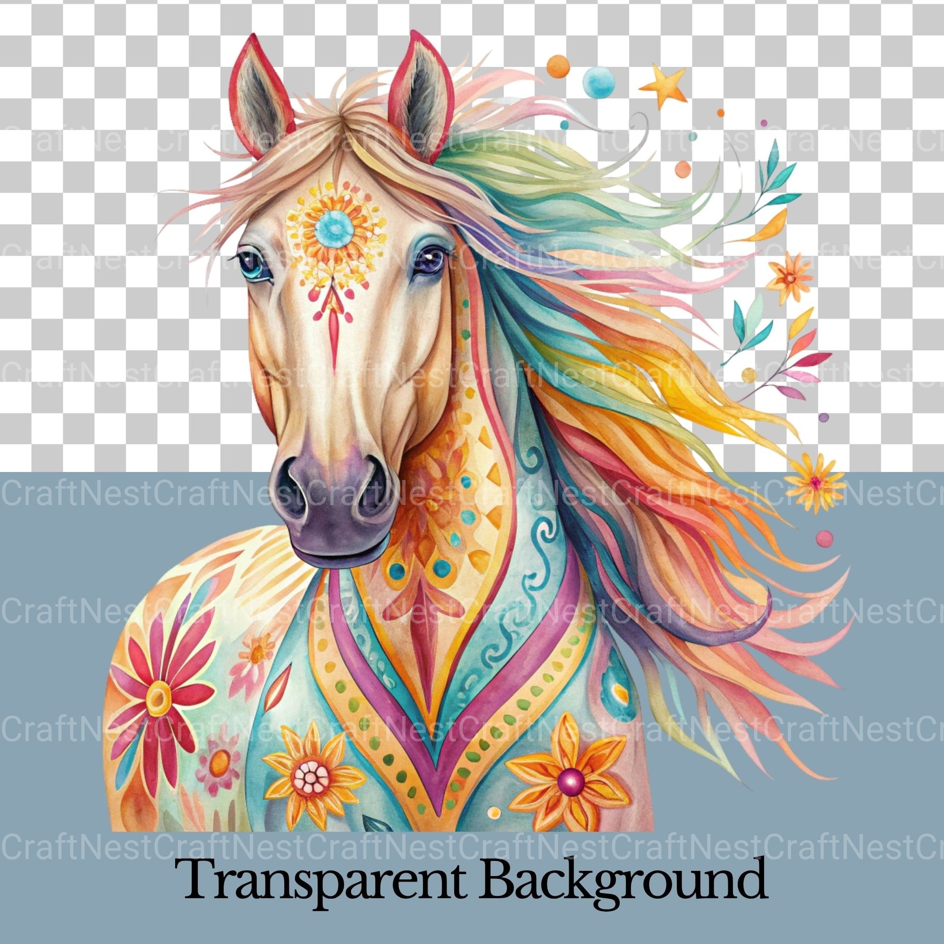 Horse Portraits Boho Clipart Bundle - CraftNest - Digital Crafting and Art