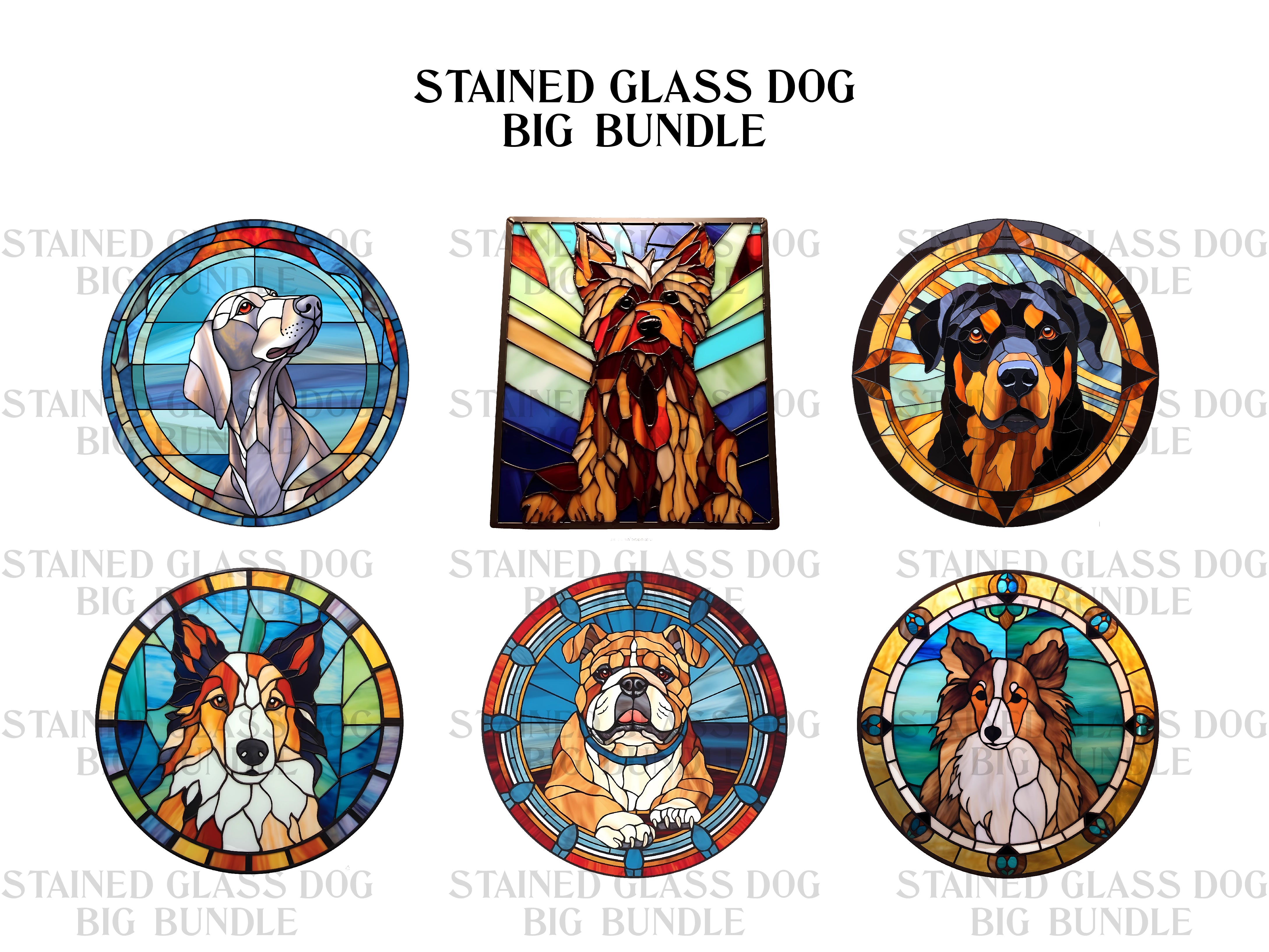 Stained Glass Dogs Clipart - CraftNest