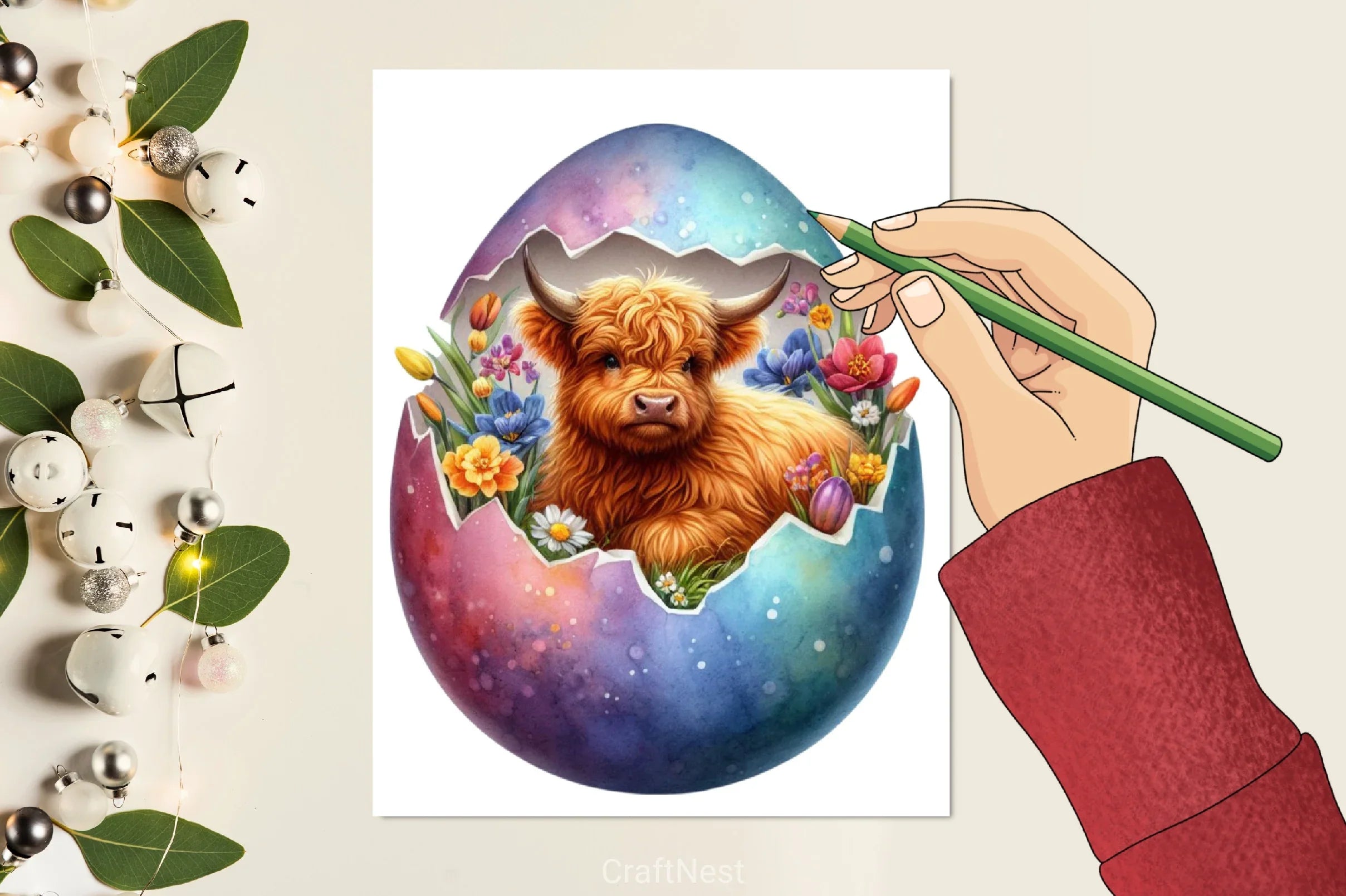 Easter Highland Cow Clipart Bundle 10 - CraftNest - Digital Crafting and Art