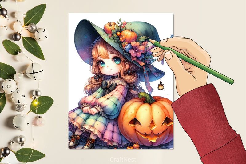 Cute Witch Pumpkin Clipart Bundle - CraftNest - Digital Crafting and Art