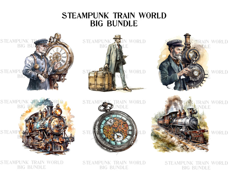 Steampunk Train World Clipart - CraftNest