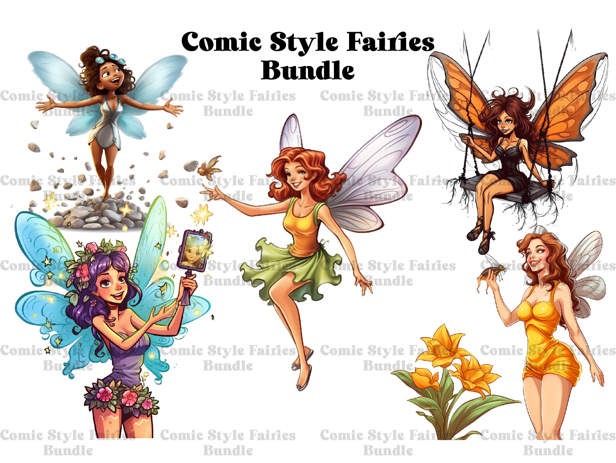 Comic Style Fairies Clipart - CraftNest