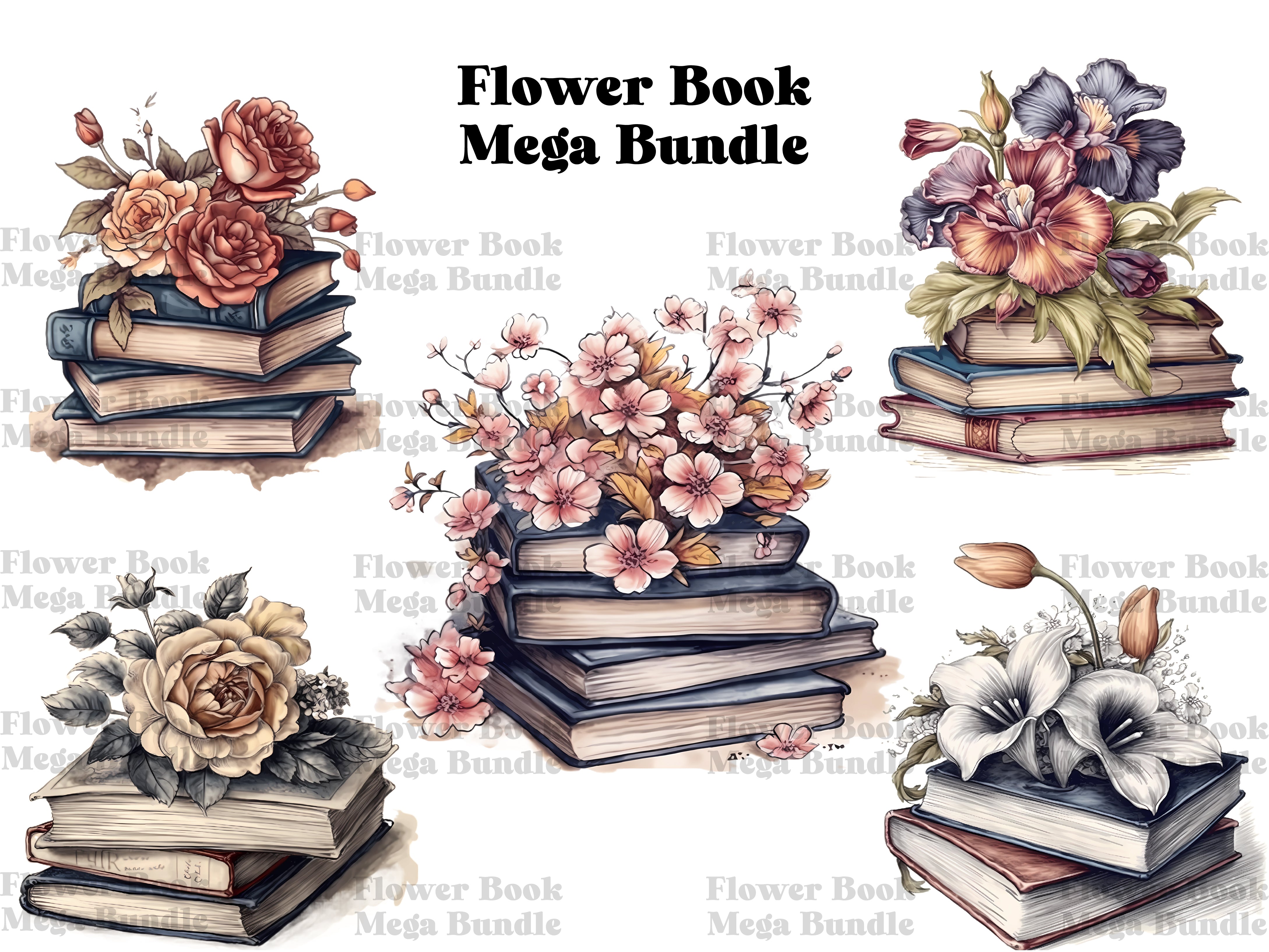 Flower Books Mega Bundle Clipart - CraftNest