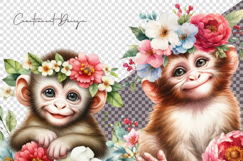 Cute Monkey Clipart Bundle - CraftNest - Digital Crafting and Art