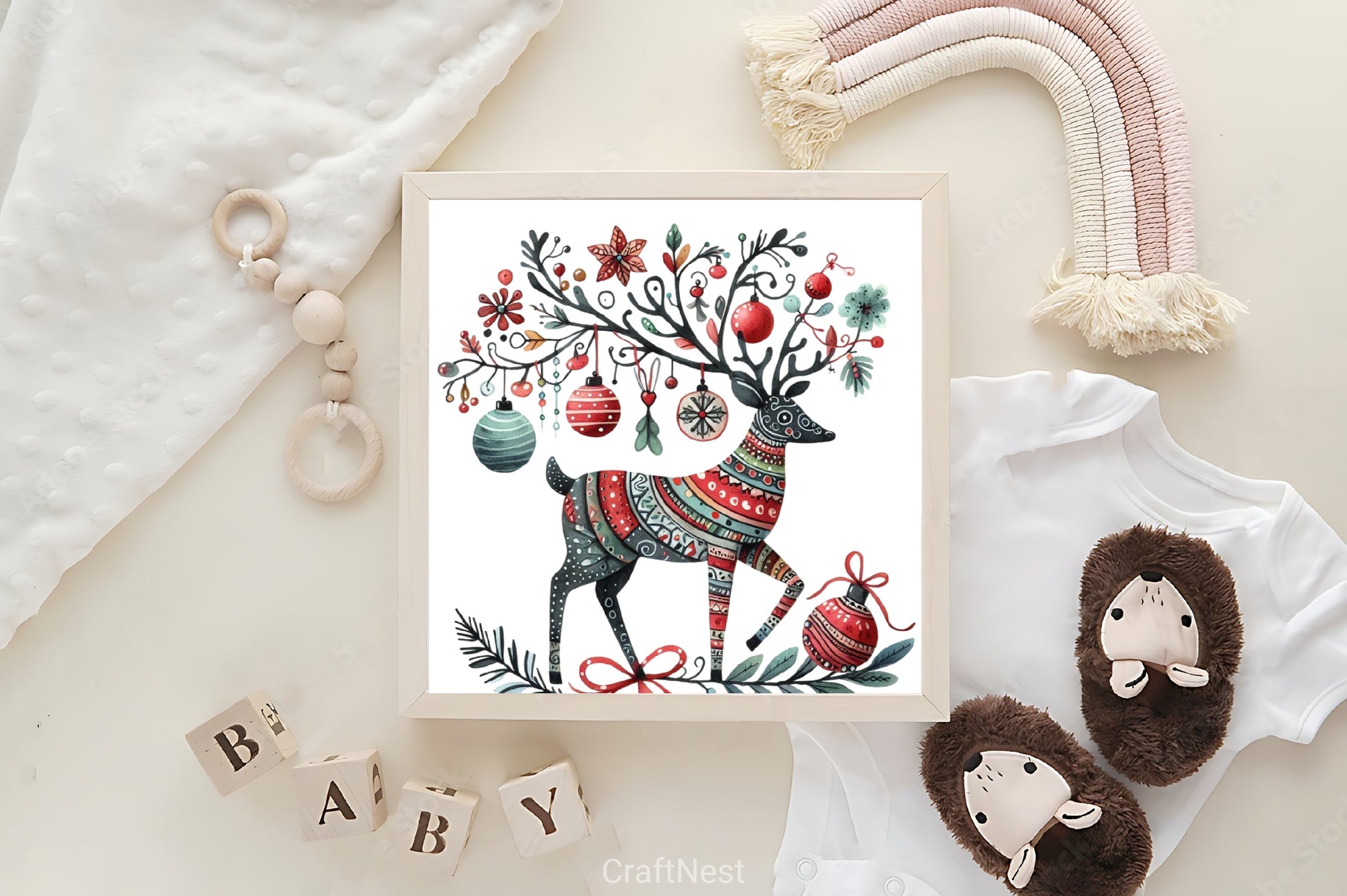 Christmas Reindeer Folk Art Clipart Bundle - CraftNest - Digital Crafting and Art