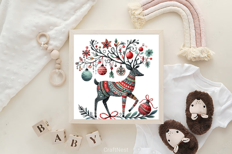 Christmas Reindeer Folk Art Clipart Bundle - CraftNest - Digital Crafting and Art