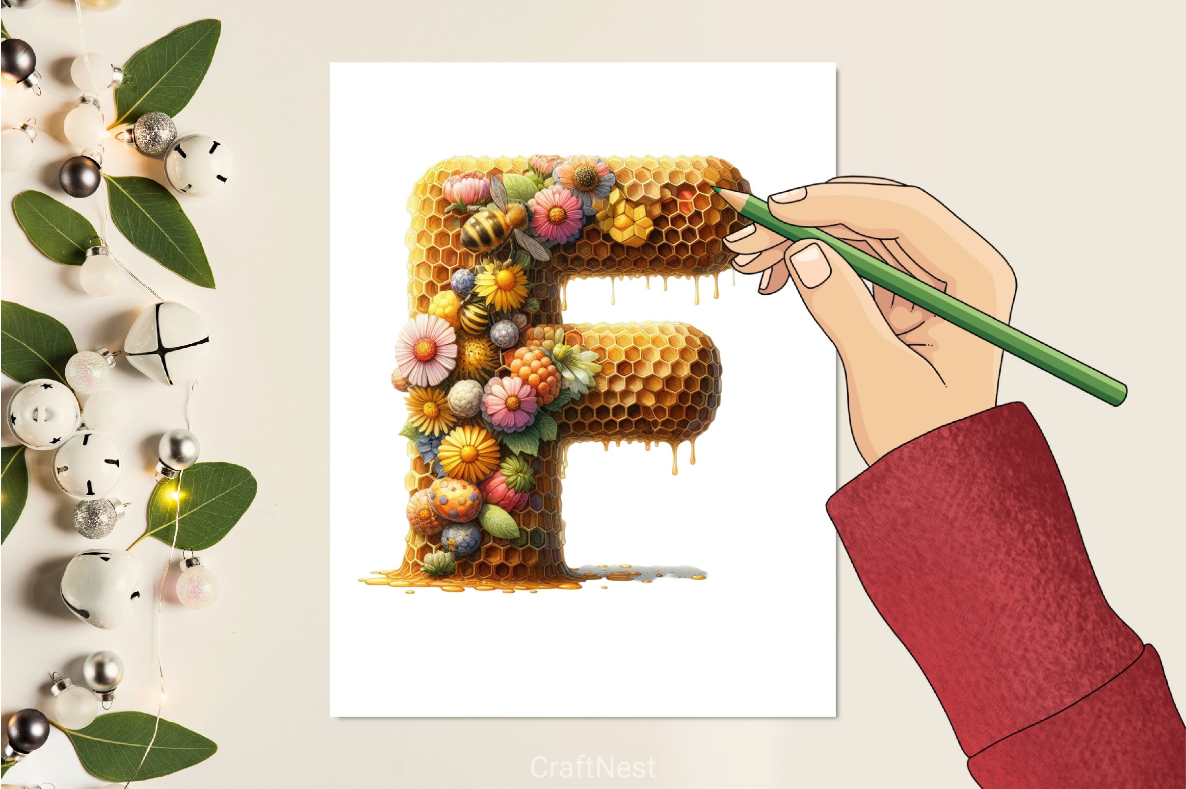 Honeycomb Alphabet Clipart Bundle - CraftNest - Digital Crafting and Art