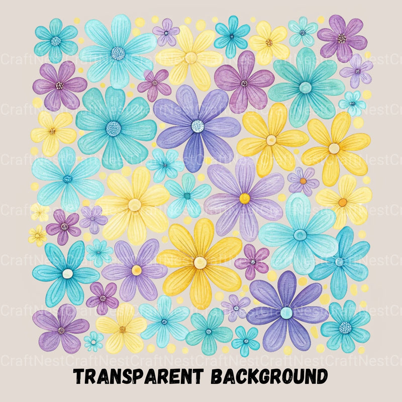 Flowers Square Retro Clipart Bundle - CraftNest - Digital Crafting and Art