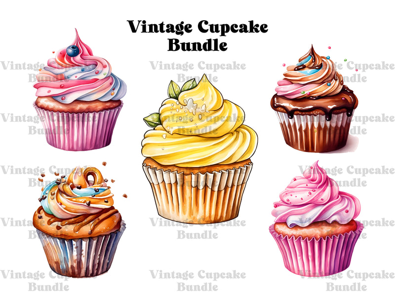 Vintage Cupcakes Clipart - CraftNest