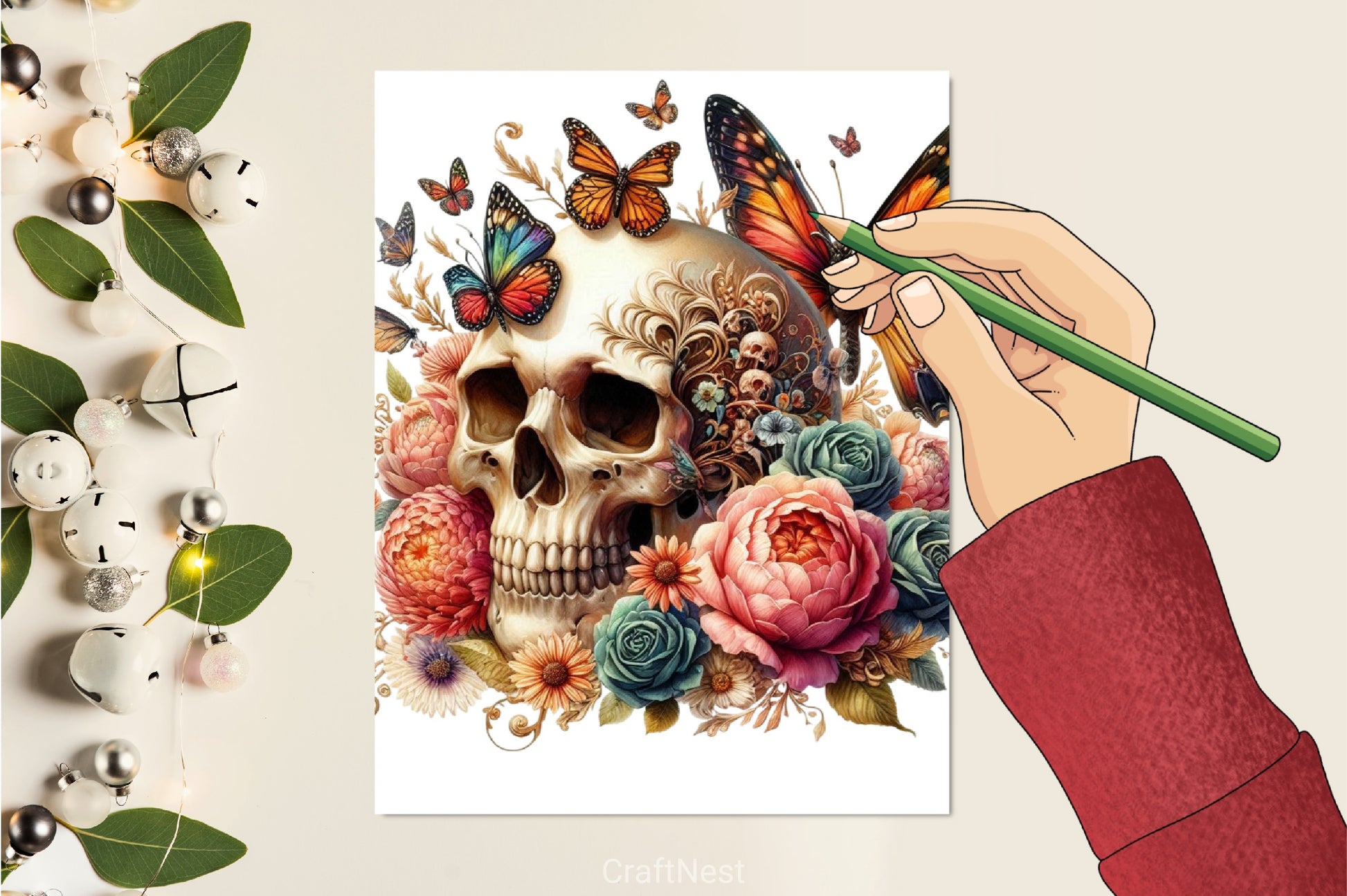 Floral Skull & Butterflies Clipart Bundle - CraftNest - Digital Crafting and Art