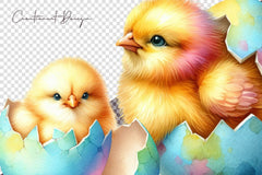 Watercolour Easter Chicks Clipart Bundle - CraftNest - Digital Crafting and Art