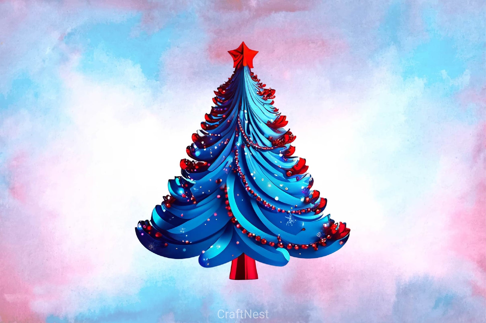 Blue And Red Glam Christmas Tree Clipart Bundle - CraftNest - Digital Crafting and Art