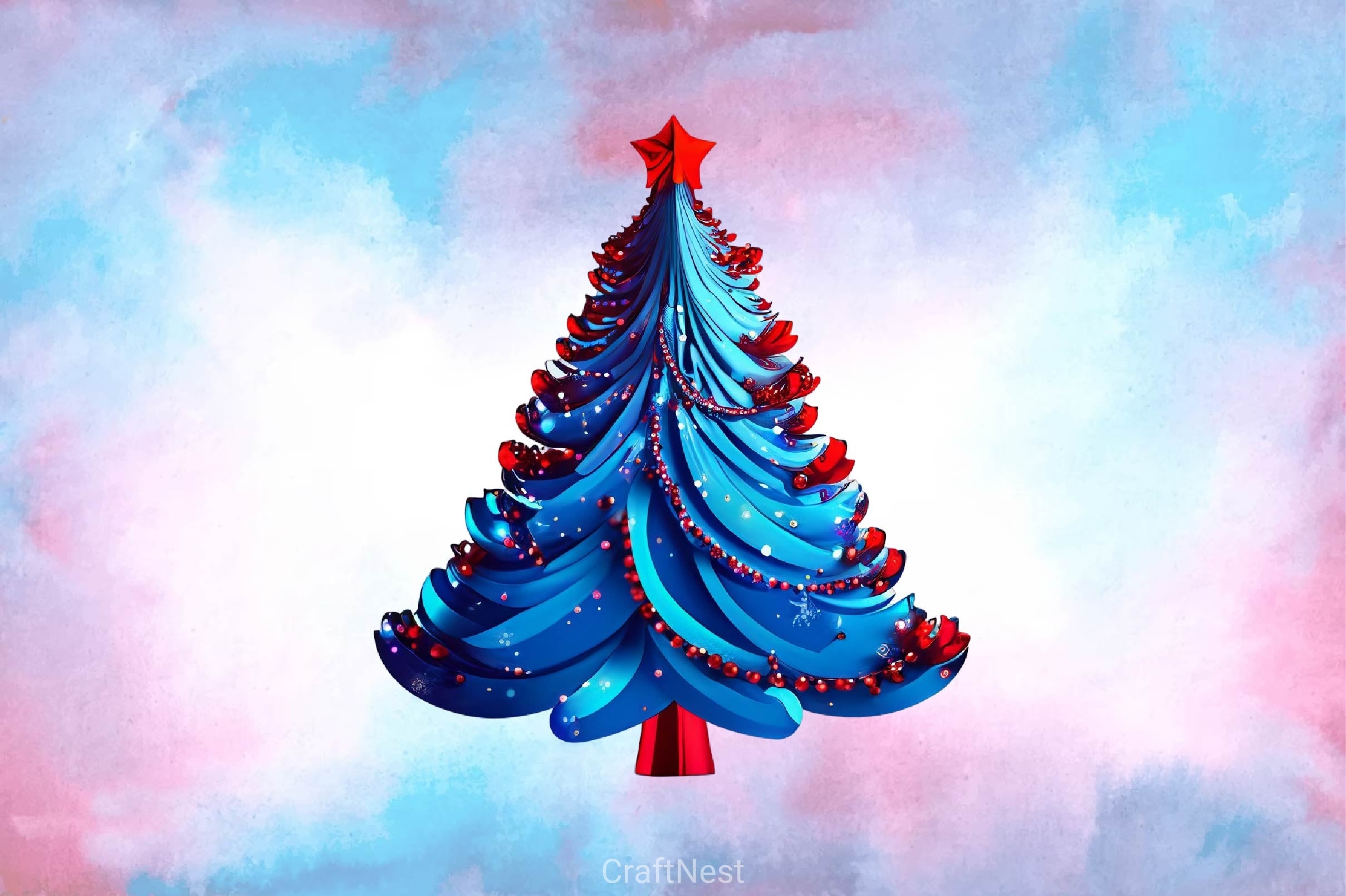 Blue And Red Glam Christmas Tree Clipart Bundle - CraftNest - Digital Crafting and Art