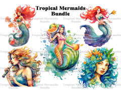 Tropical Mermaids Clipart - CraftNest