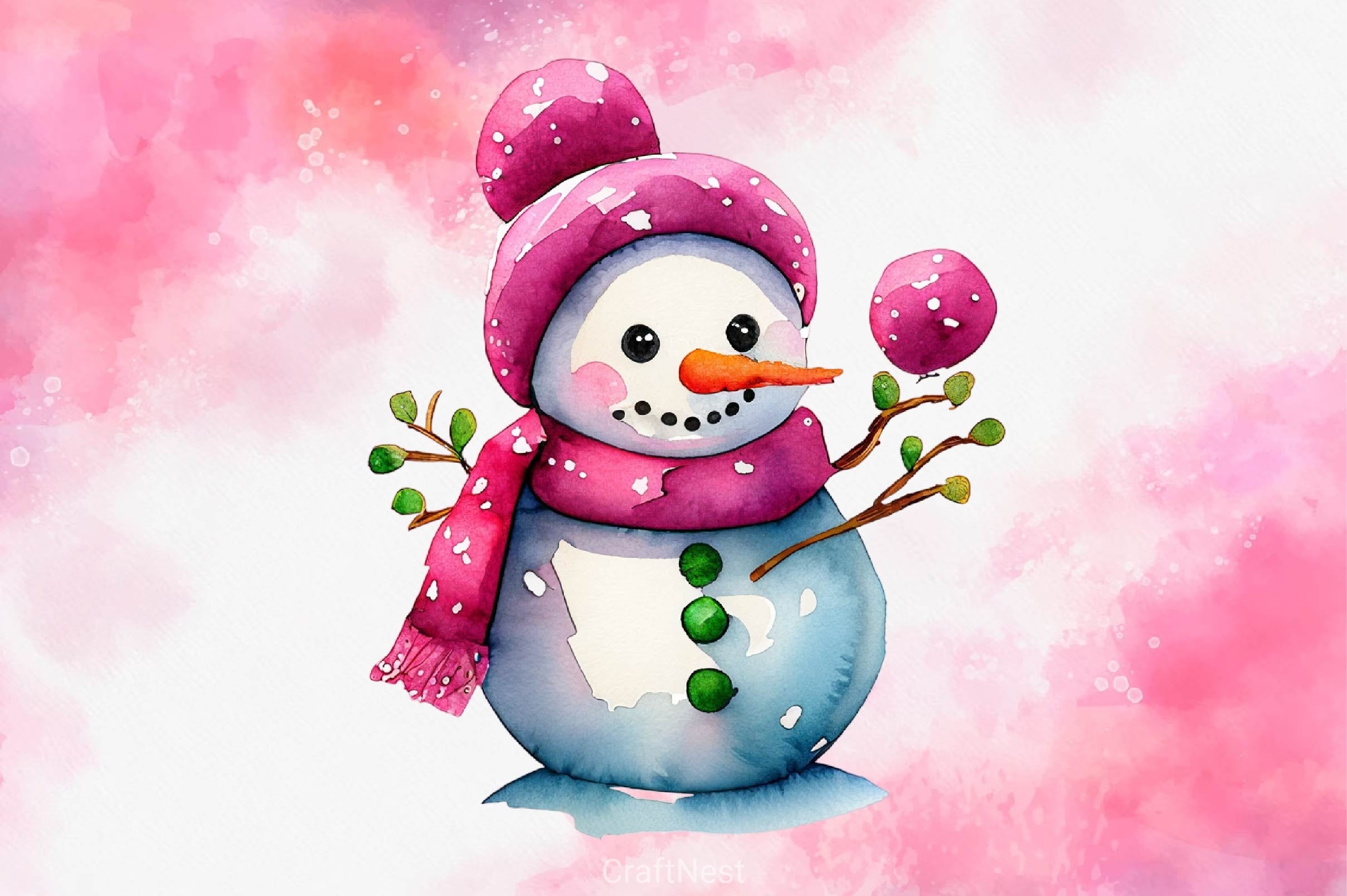 Cute Pink Color Snowman Christmas Clipart Bundle - CraftNest - Digital Crafting and Art