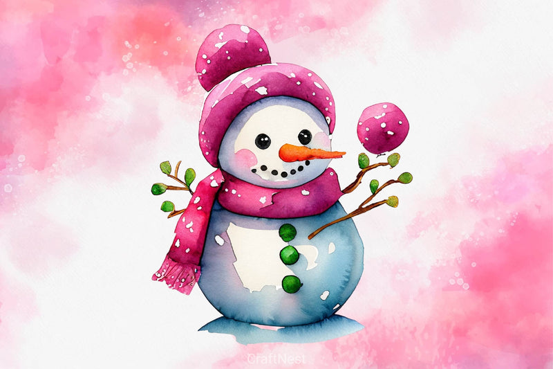 Cute Pink Color Snowman Christmas Clipart Bundle - CraftNest - Digital Crafting and Art