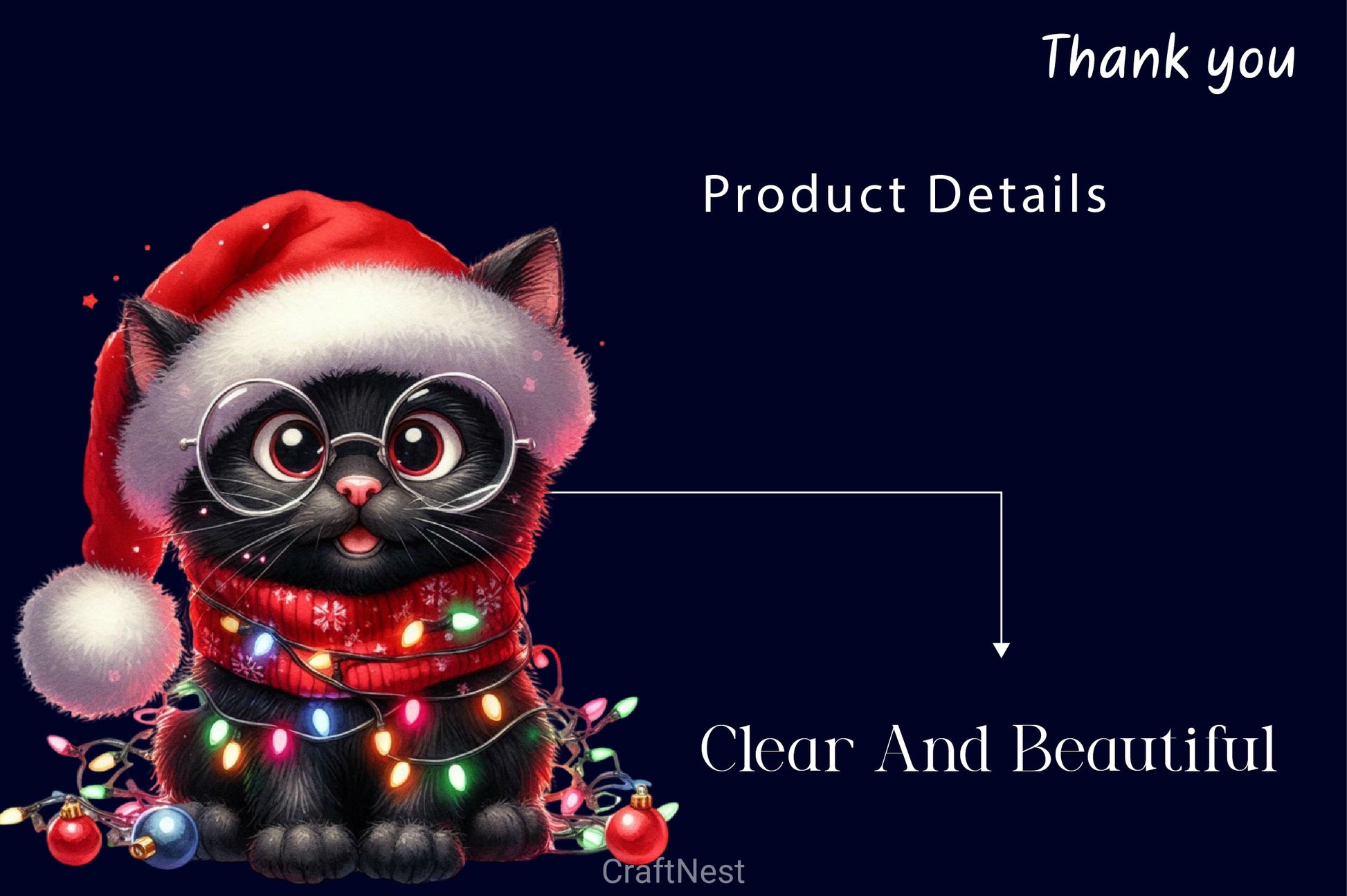 Funny Black Cat With Christmas Lights Clipart Bundle - CraftNest - Digital Crafting and Art