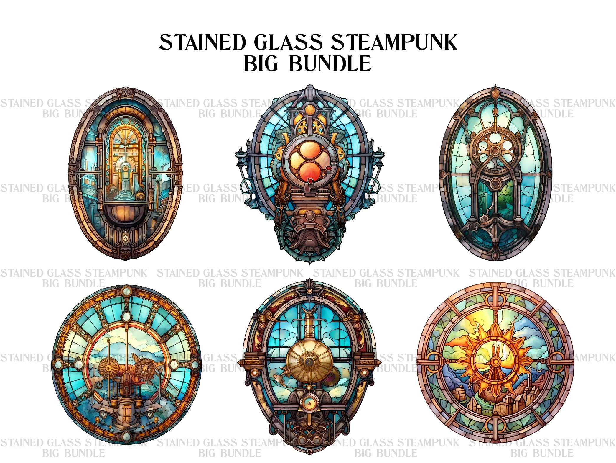 Stained Glass Steampunk Designs Clipart - CraftNest