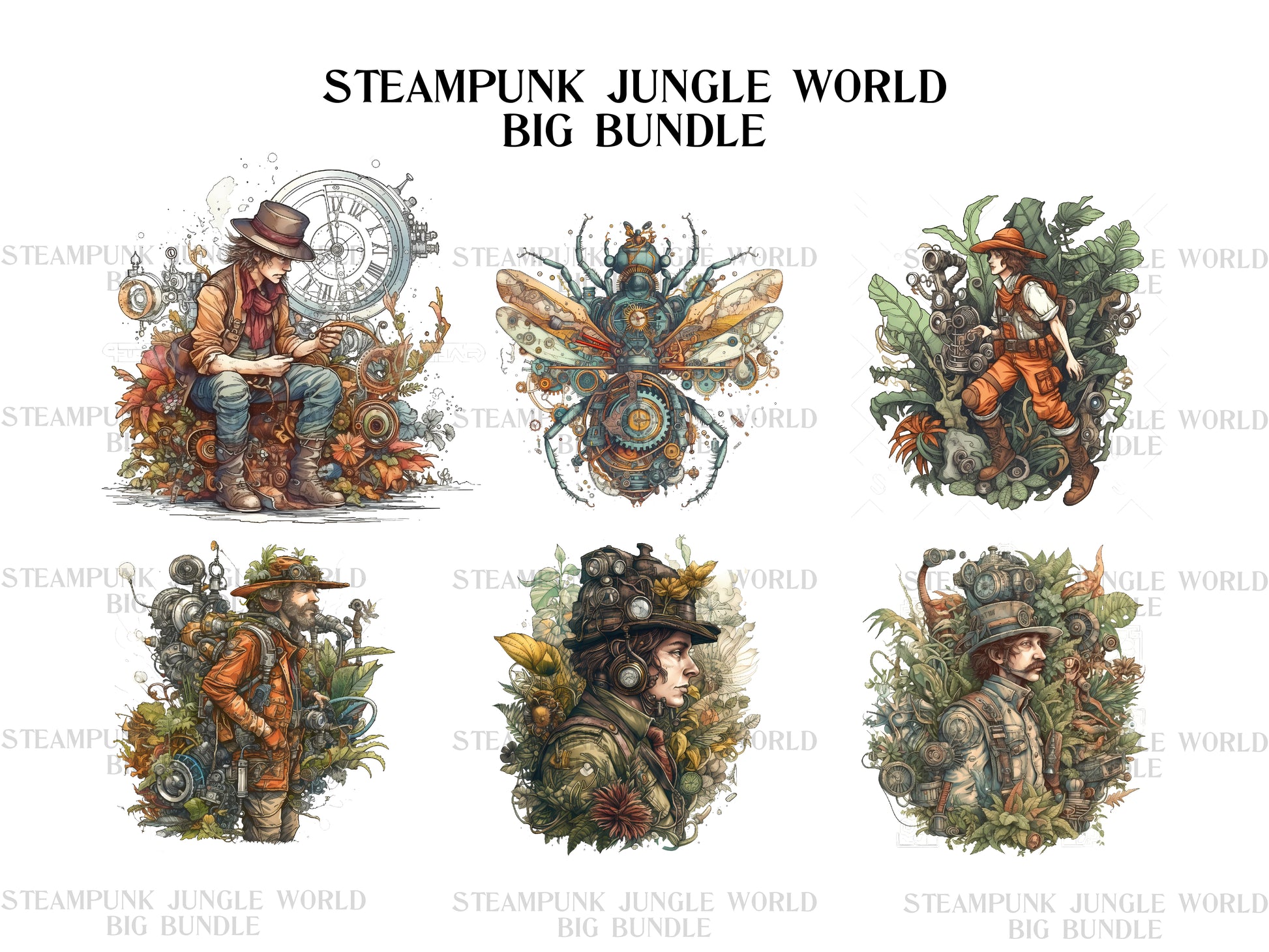 Steampunk Jungle World Clipart - CraftNest