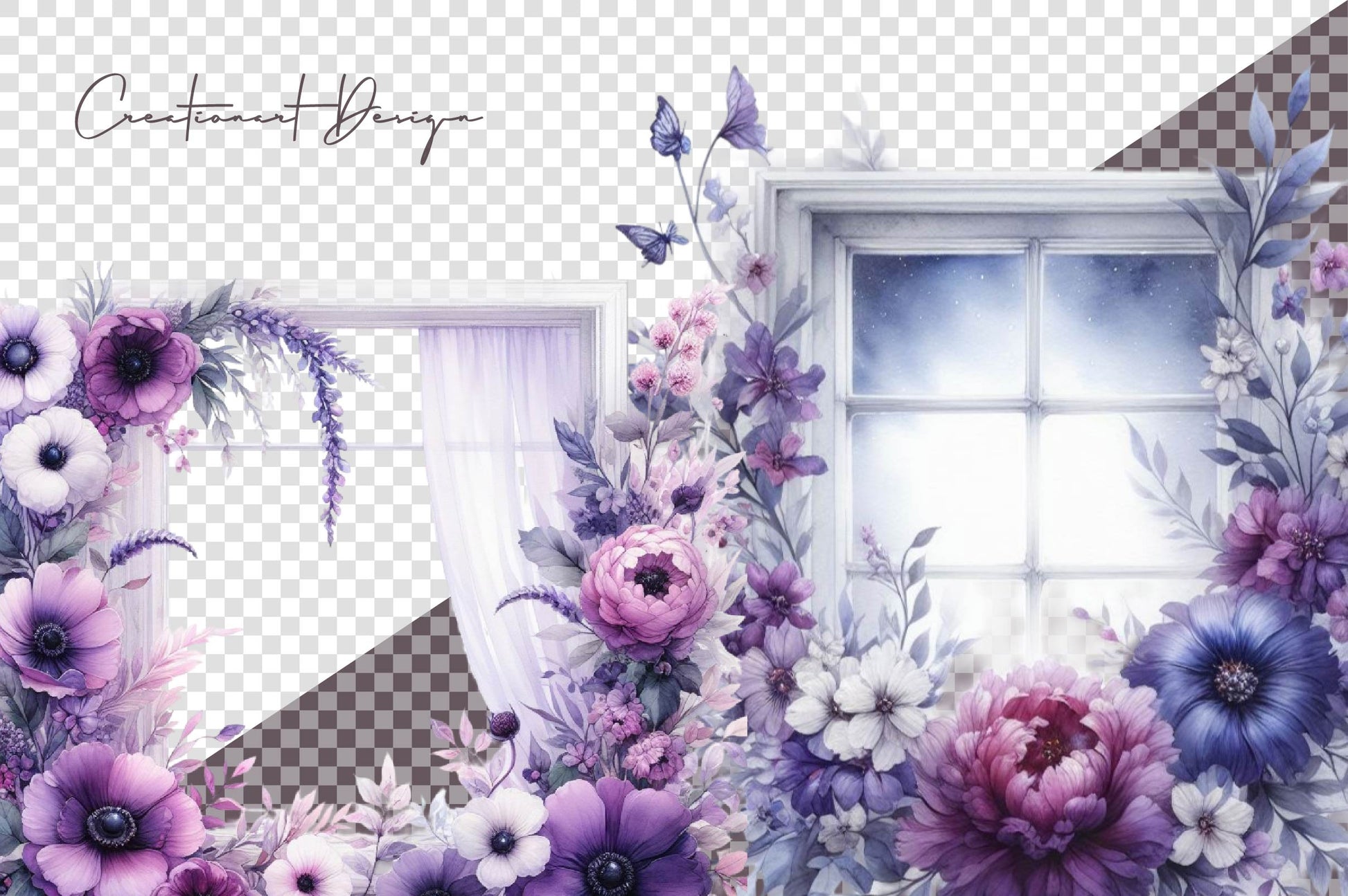 Purple Floral Windows Clipart Bundle - CraftNest - Digital Crafting and Art