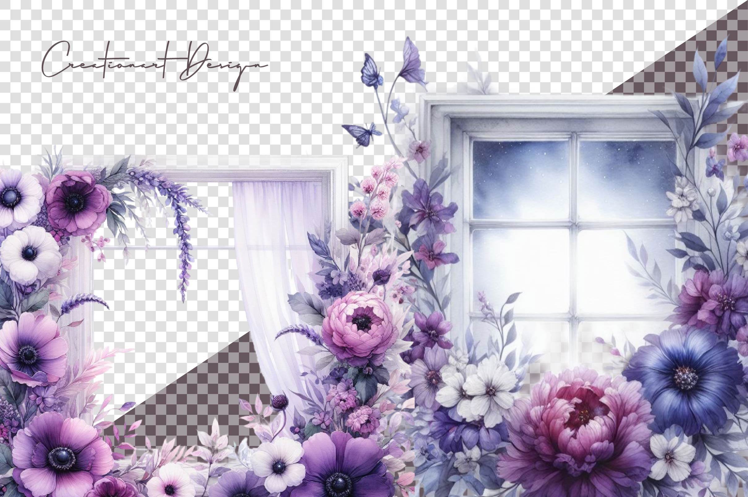 Purple Floral Windows Clipart Bundle - CraftNest - Digital Crafting and Art