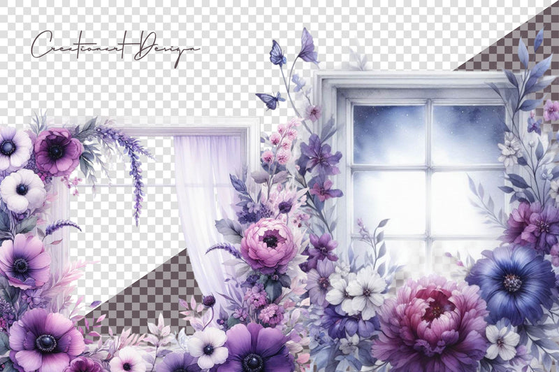 Purple Floral Windows Clipart Bundle - CraftNest - Digital Crafting and Art