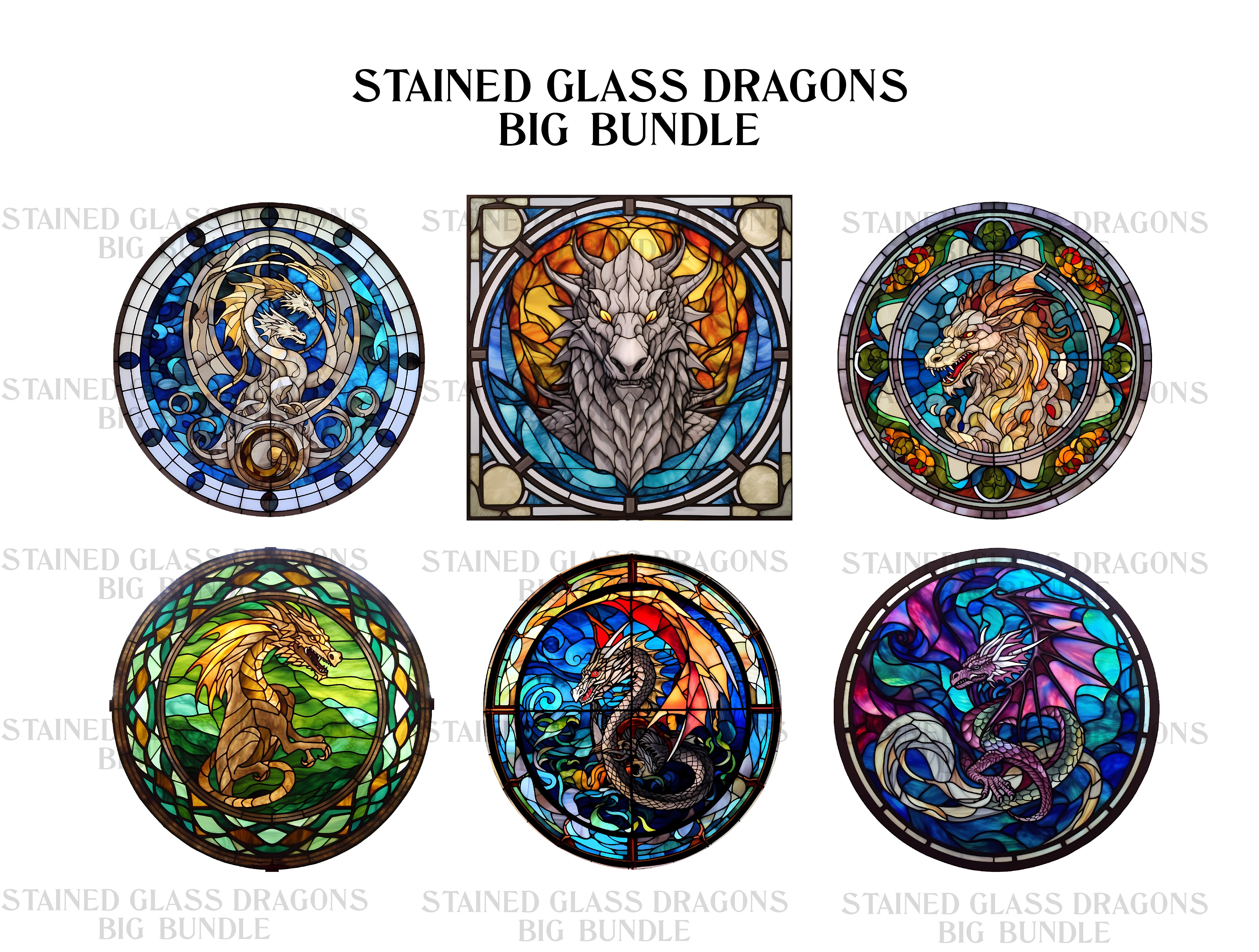 Stained Glass Dragons Clipart - CraftNest