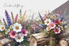 Wildflowers On Log Clipart Bundle - CraftNest - Digital Crafting and Art