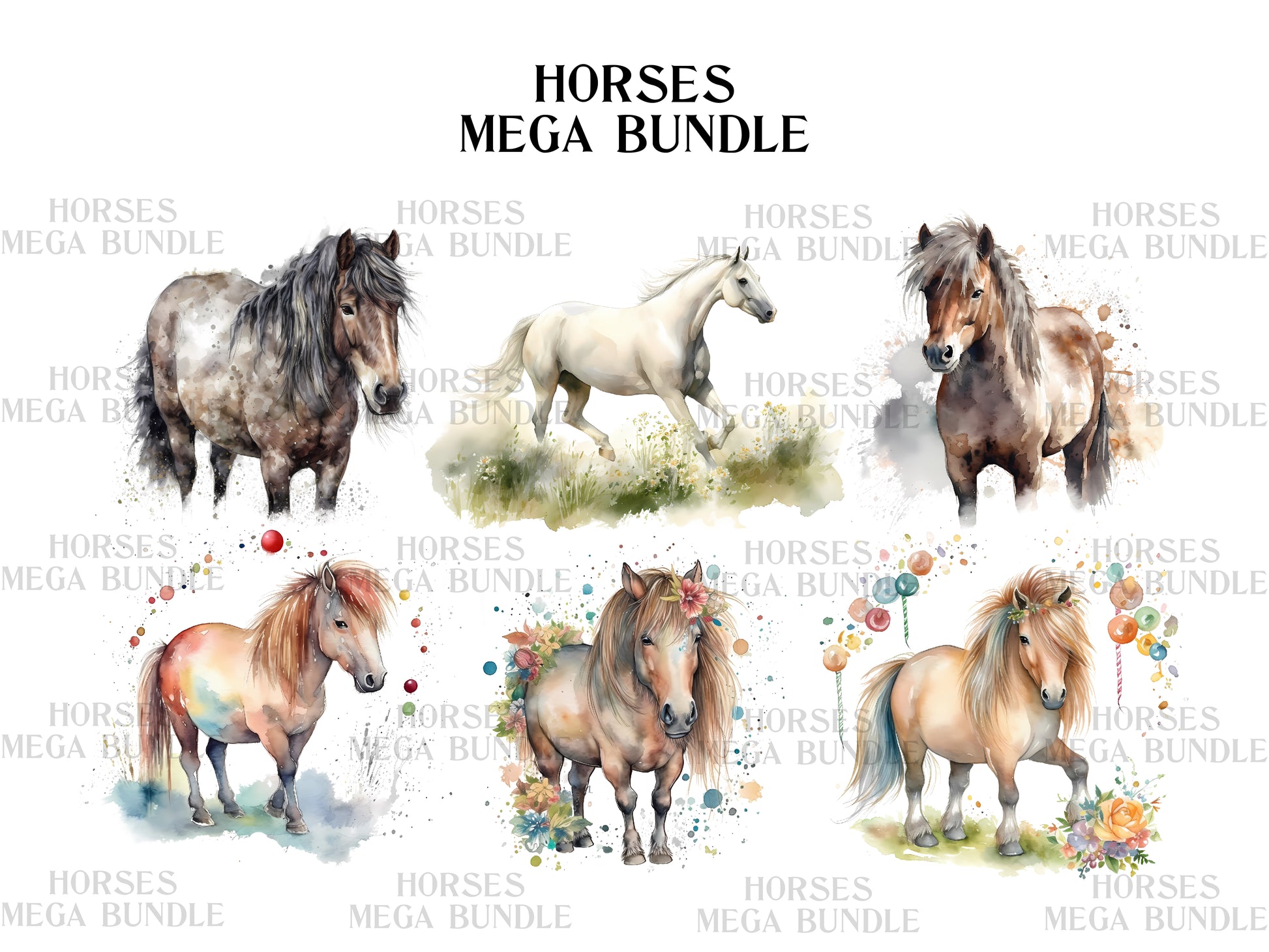 Horses Mega Bundle Clipart - CraftNest