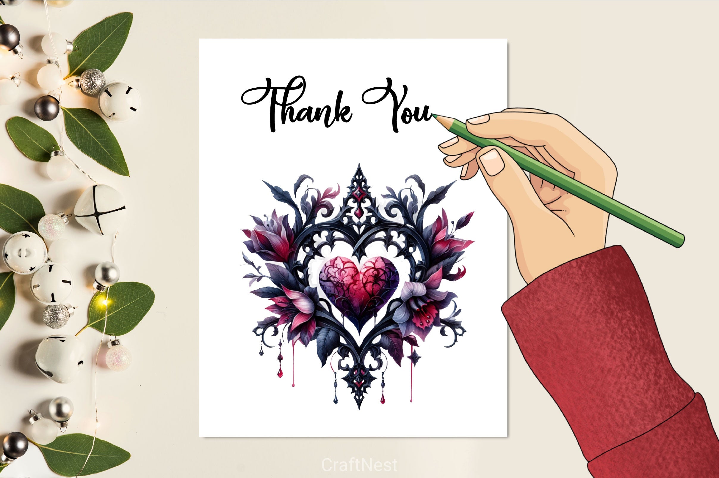 Gothic Black Floral Hearts Clipart Bundle - CraftNest - Digital Crafting and Art