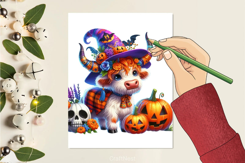 Cute Halloween Highland Cow Clipart Bundle 4 - CraftNest - Digital Crafting and Art
