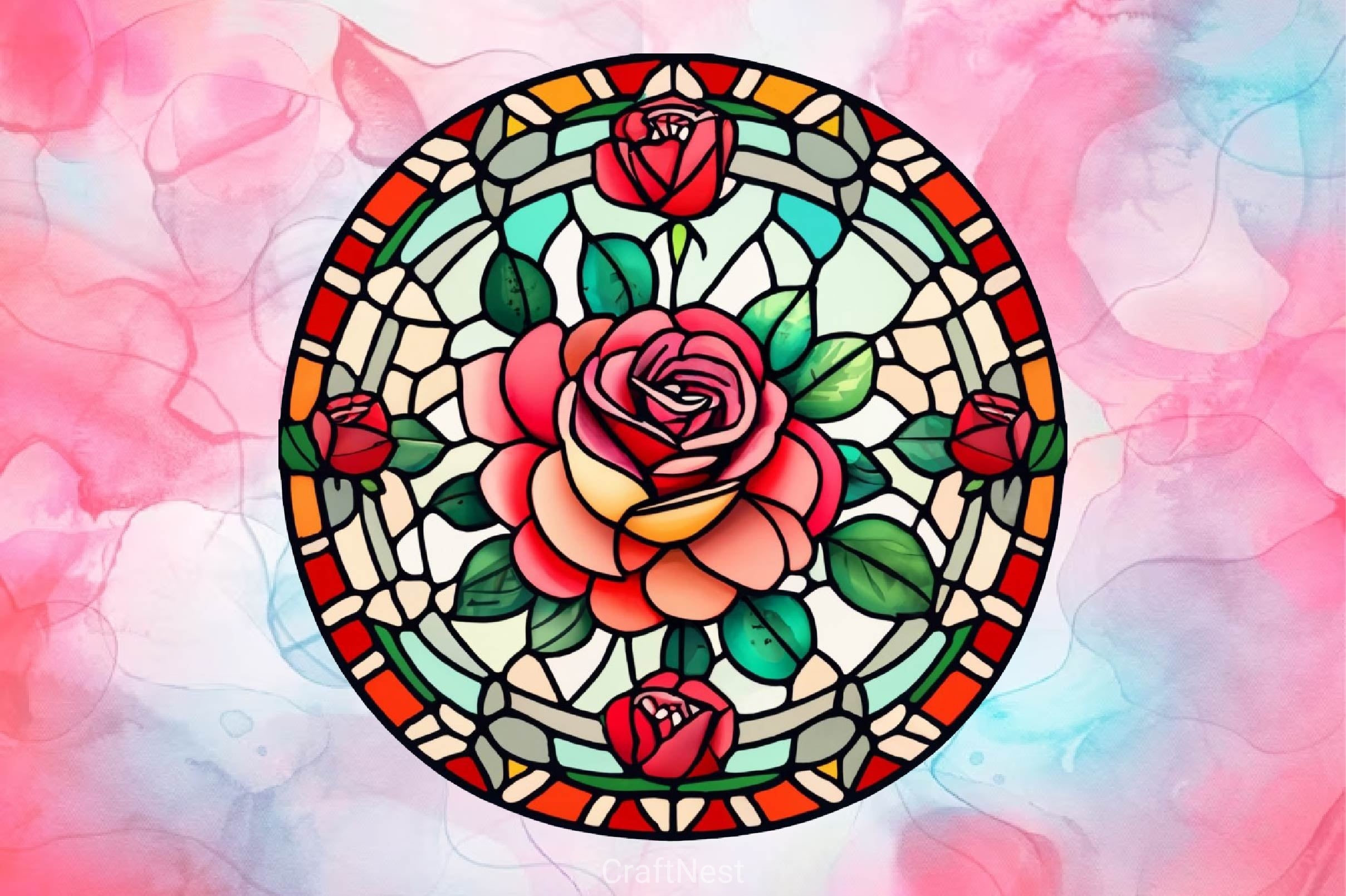 Red Rose Stained Glass Windows Clipart Bundle - CraftNest - Digital Crafting and Art