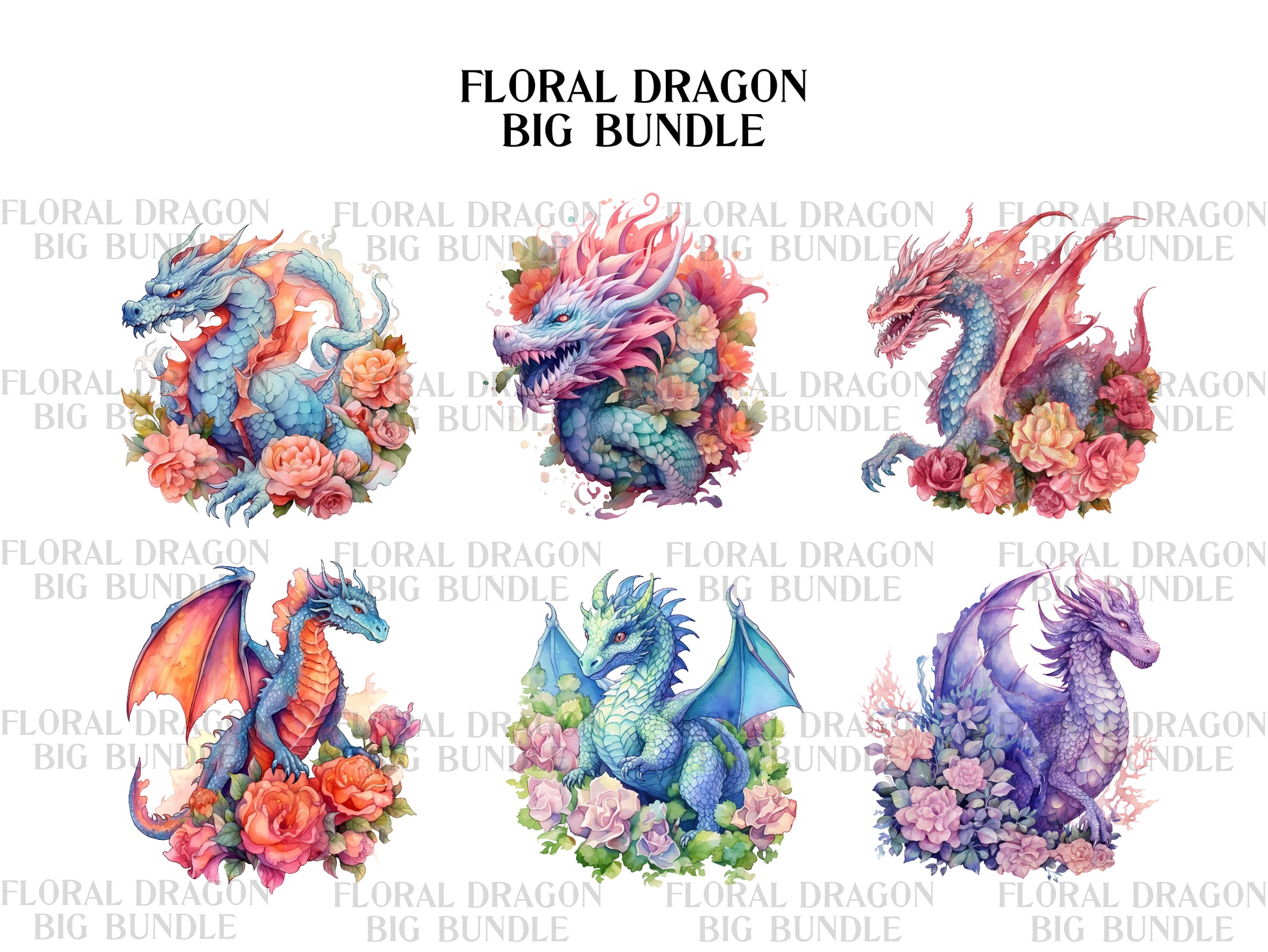 Floral Dragons Clipart - CraftNest