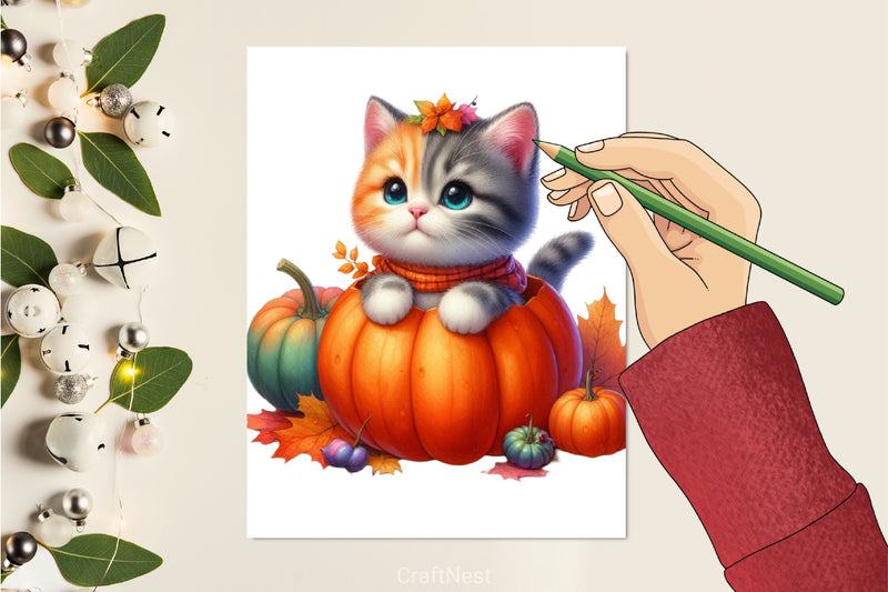 Cute Kitten Pumpkins Clipart Bundle - CraftNest - Digital Crafting and Art