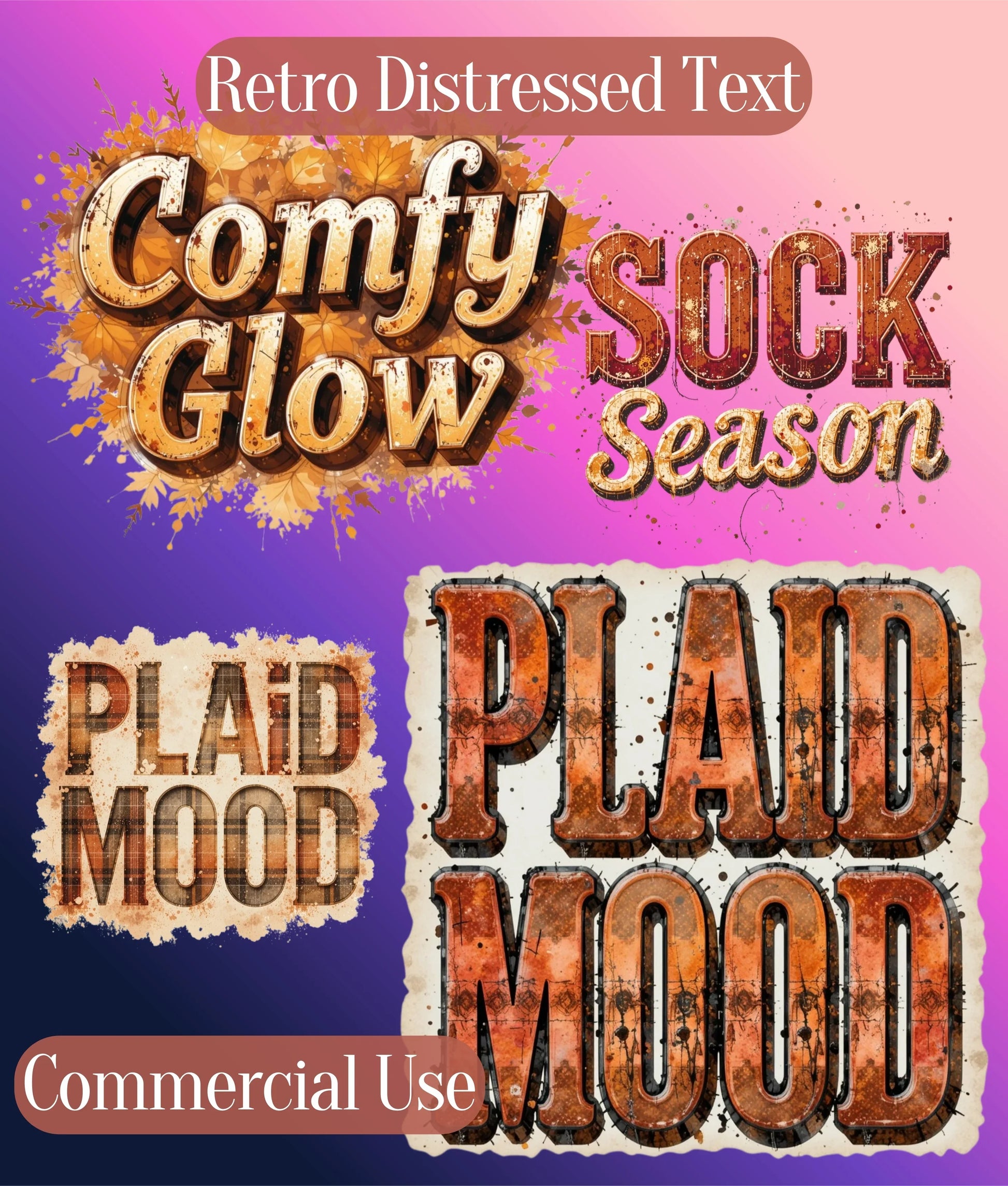 Fall Retro Distressed Text Clipart Bundle - CraftNest - Digital Crafting and Art