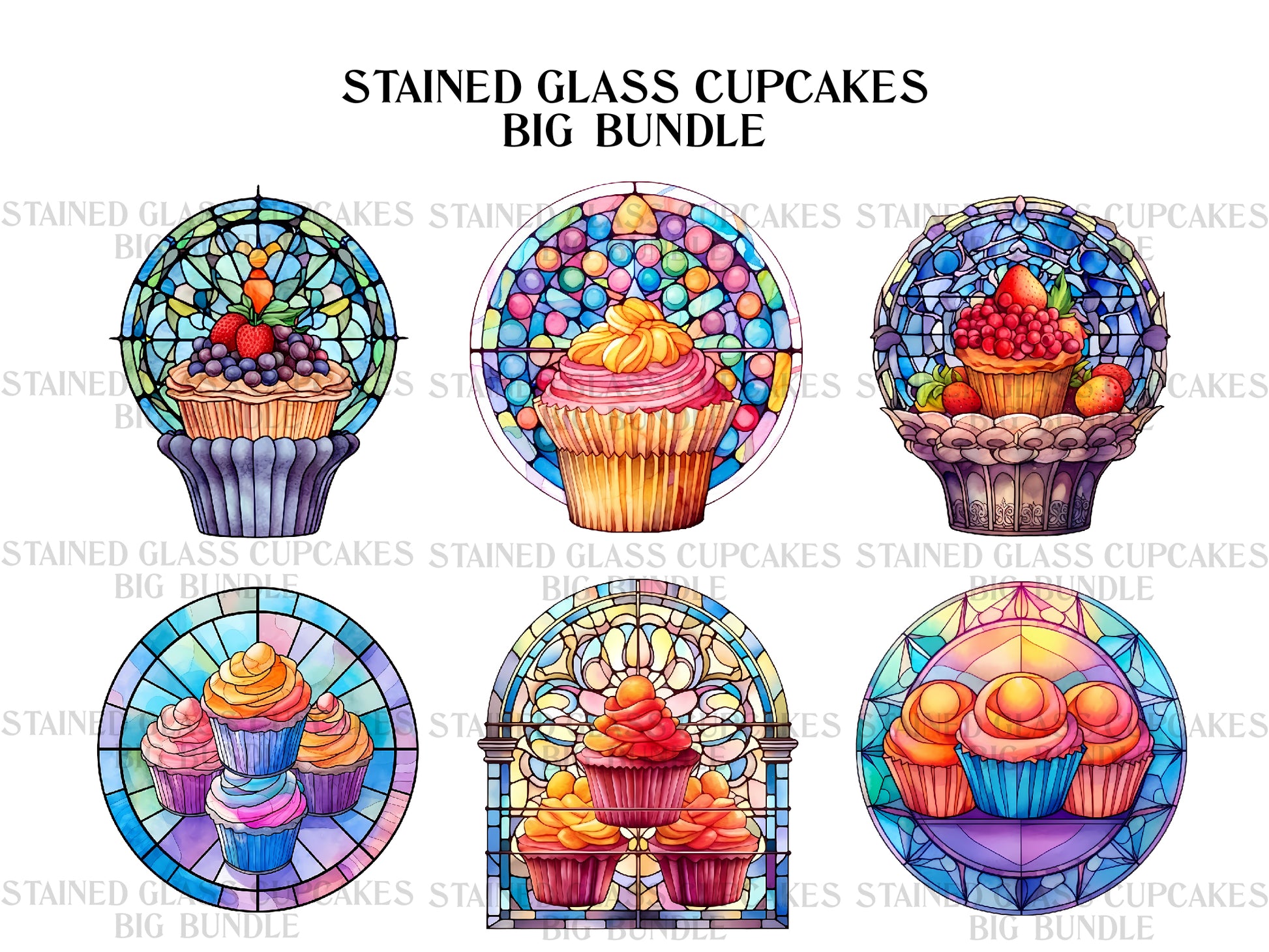 Stained Glass Cupcakes Clipart - CraftNest