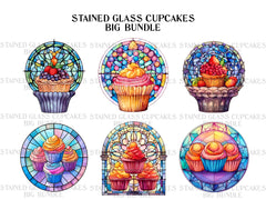 Stained Glass Cupcakes Clipart - CraftNest