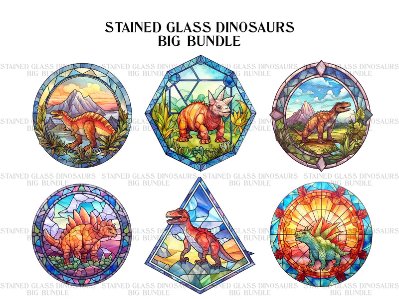 Stained Glass Dinosaurs Clipart - CraftNest