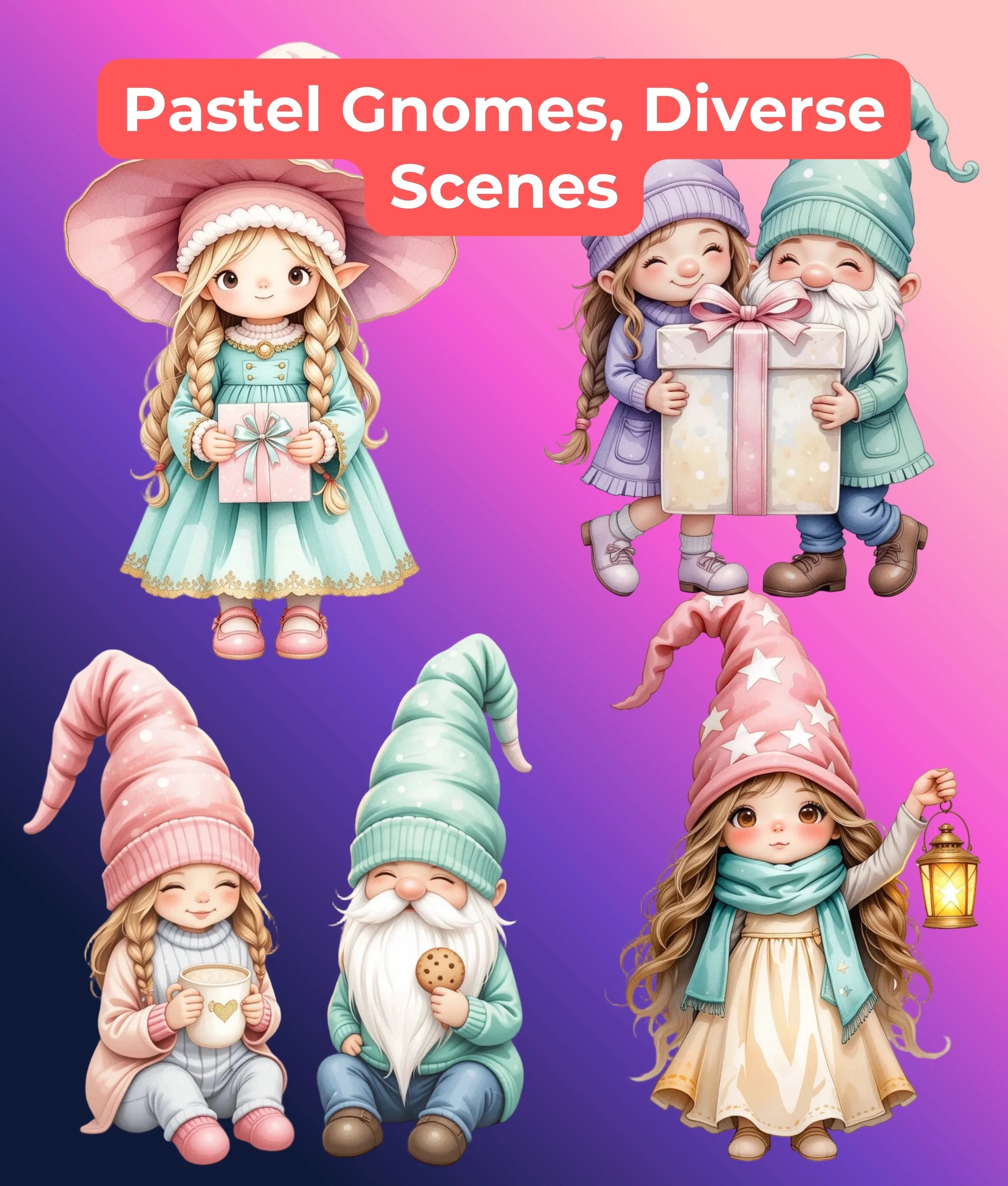 Pastel Christmas Gnomes Clipart Bundle - CraftNest - Digital Crafting and Art