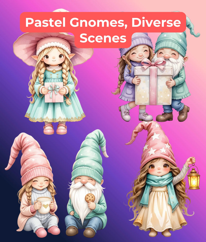 Pastel Christmas Gnomes Clipart Bundle - CraftNest - Digital Crafting and Art