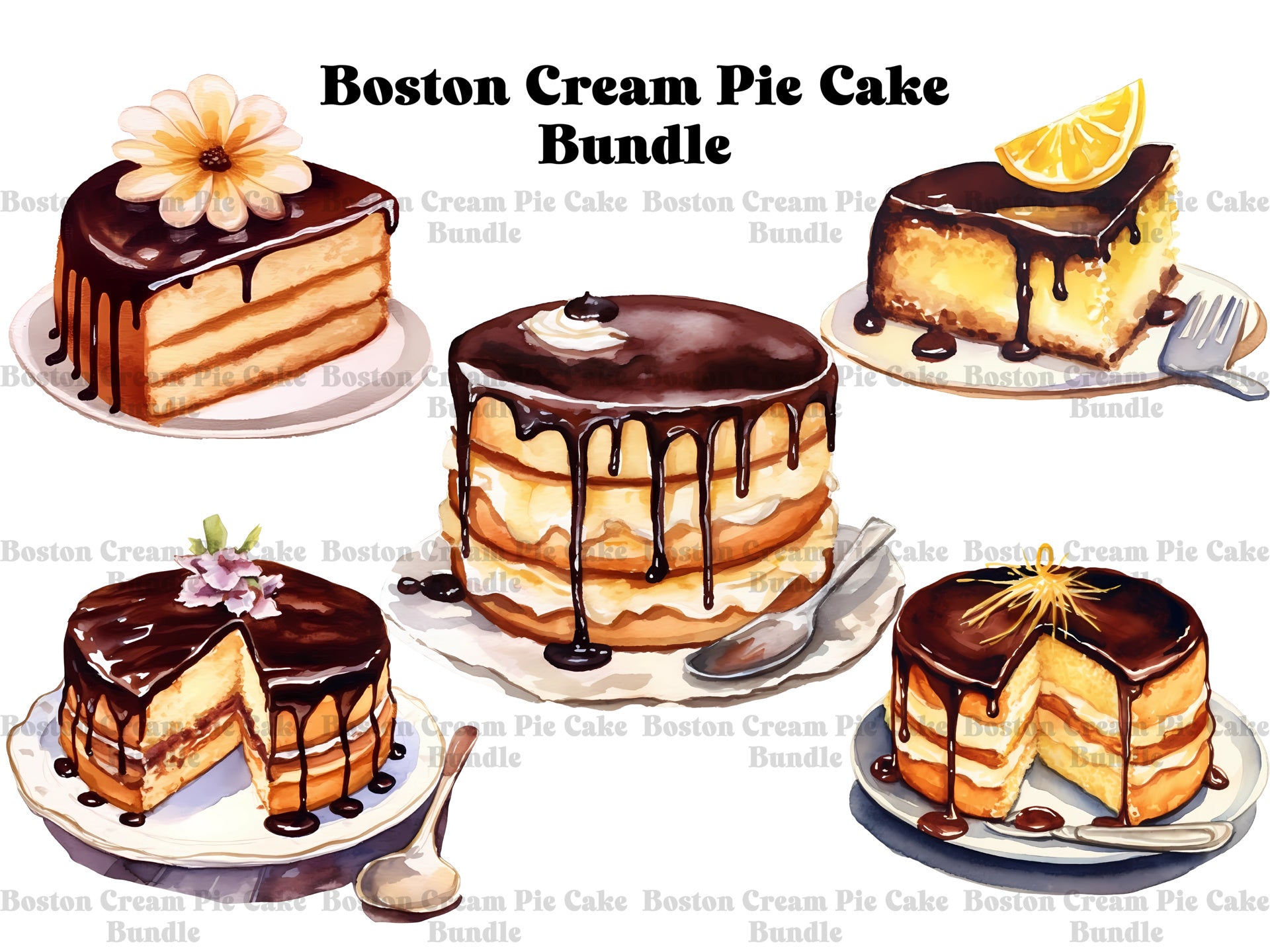 Boston Cream Pie Cakes Clipart - CraftNest