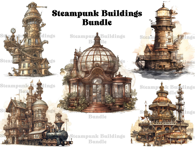 Steampunk Buildings Clipart - CraftNest