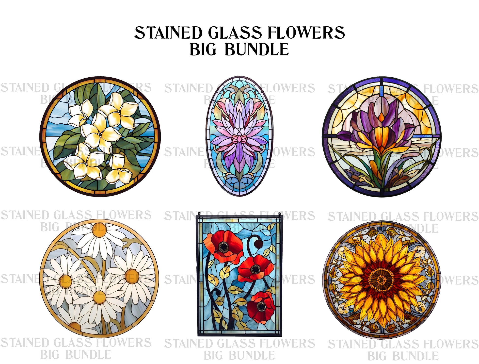 Stained Glass Flowers Clipart - CraftNest