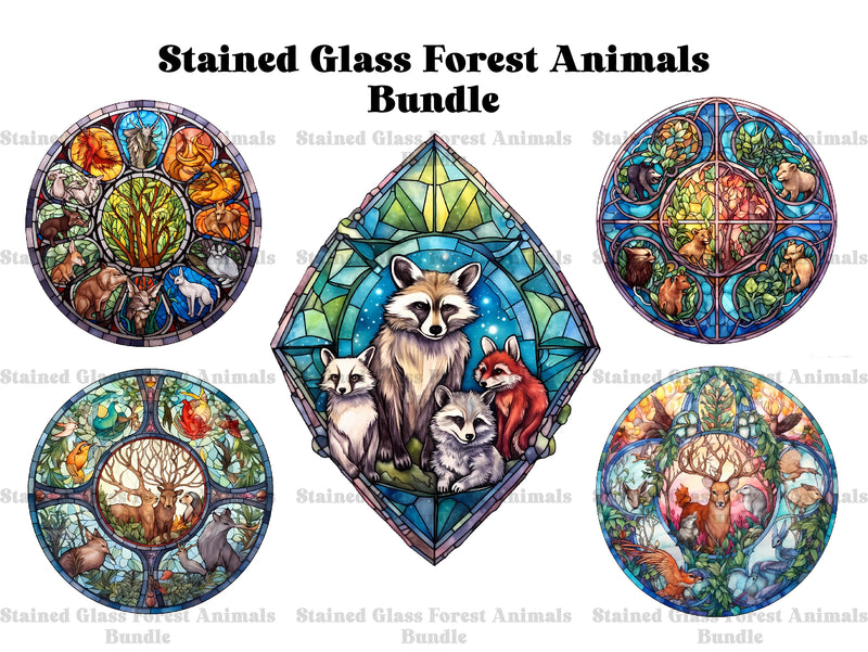 Stained Glass Forest Animals Clipart - CraftNest